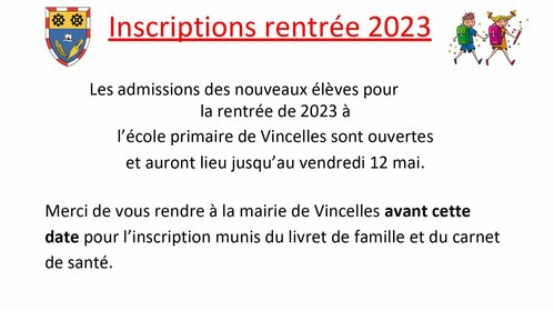 Inscription Scolaire rentrée 2023